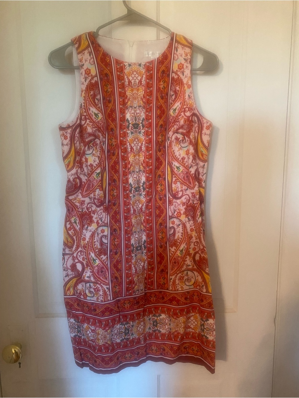 Sleeveless Red Paisley Shift Dress Retro